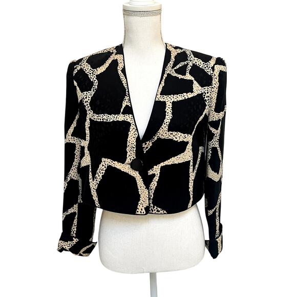 David Hayes Vintage 80's 100% Silk Cropped Blazer Jacket Size 2 - Picture 1 of 8